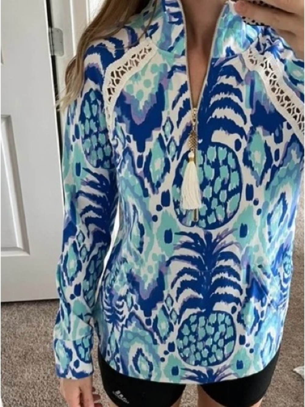 Lilly Pulitzer Skipper Popover Serene Blue Tropi Call Me Pineapple Print Size M